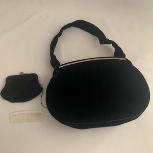 Vintage Black Velvet Clutch Handbags by G.D.K. Rhinestone accents Purse Art Deco